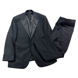 Byron British Style 62R 52R 46x32 Black 2pc Tuxedo Pant Suit Formal Evening Wool